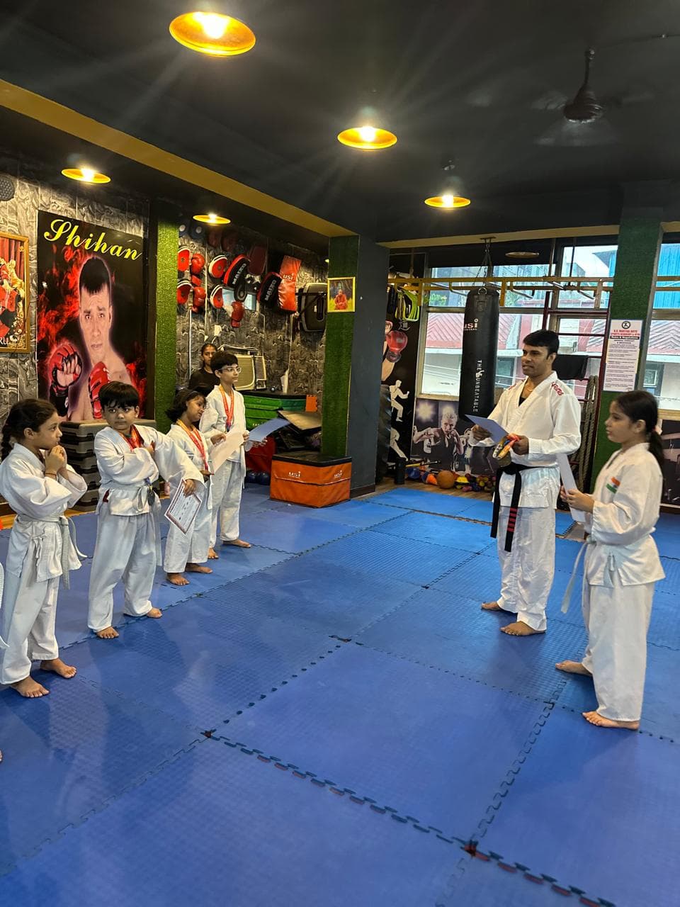 Children lined up during martial arts practice