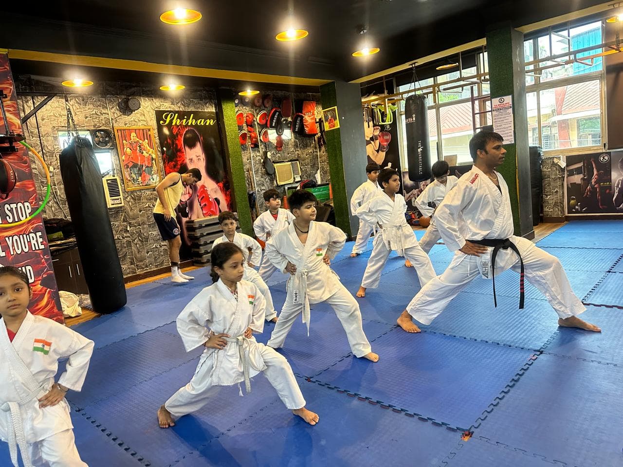 Students practicing punches during martial arts training