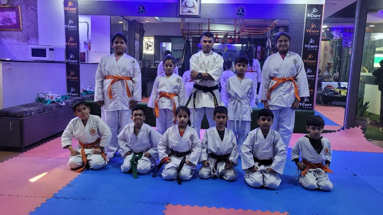 Karate team training group